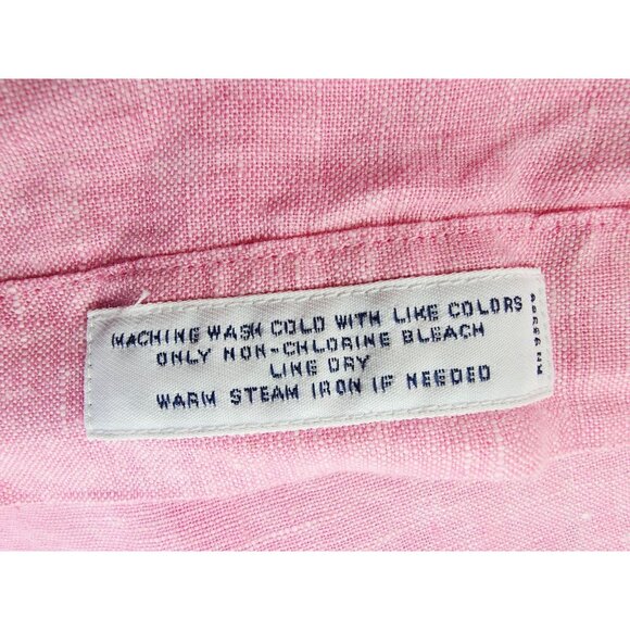 Brooks Brothers Size Medium Pink All Irish Linen Short Sleeve Button Down Shirt - Picture 7 of 10